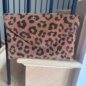 J. Crew Brown and Black Animal Print Clutch